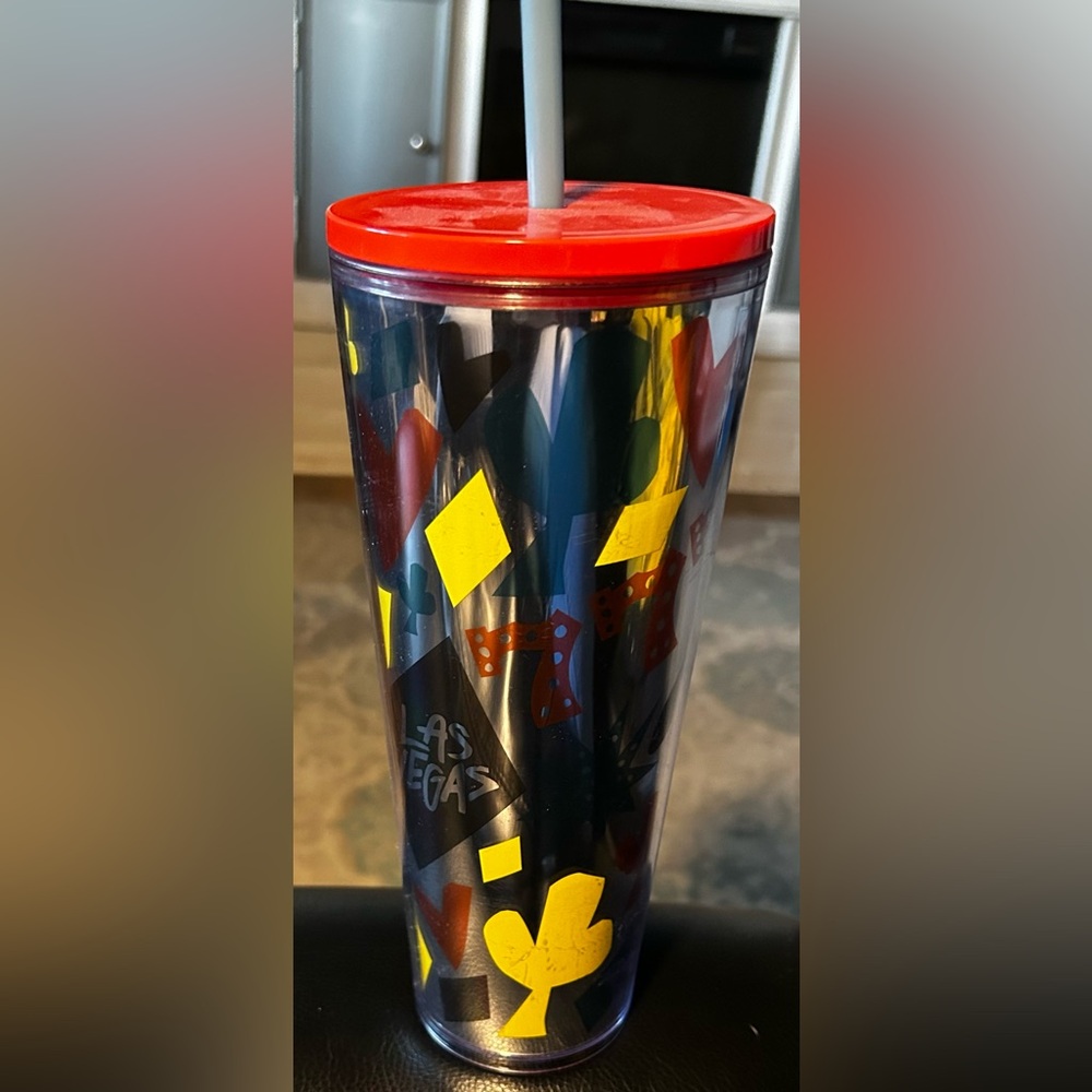 Las Vegas Starbucks Graphic Acrylic Tumbler with Red Lid & Straw 24 oz